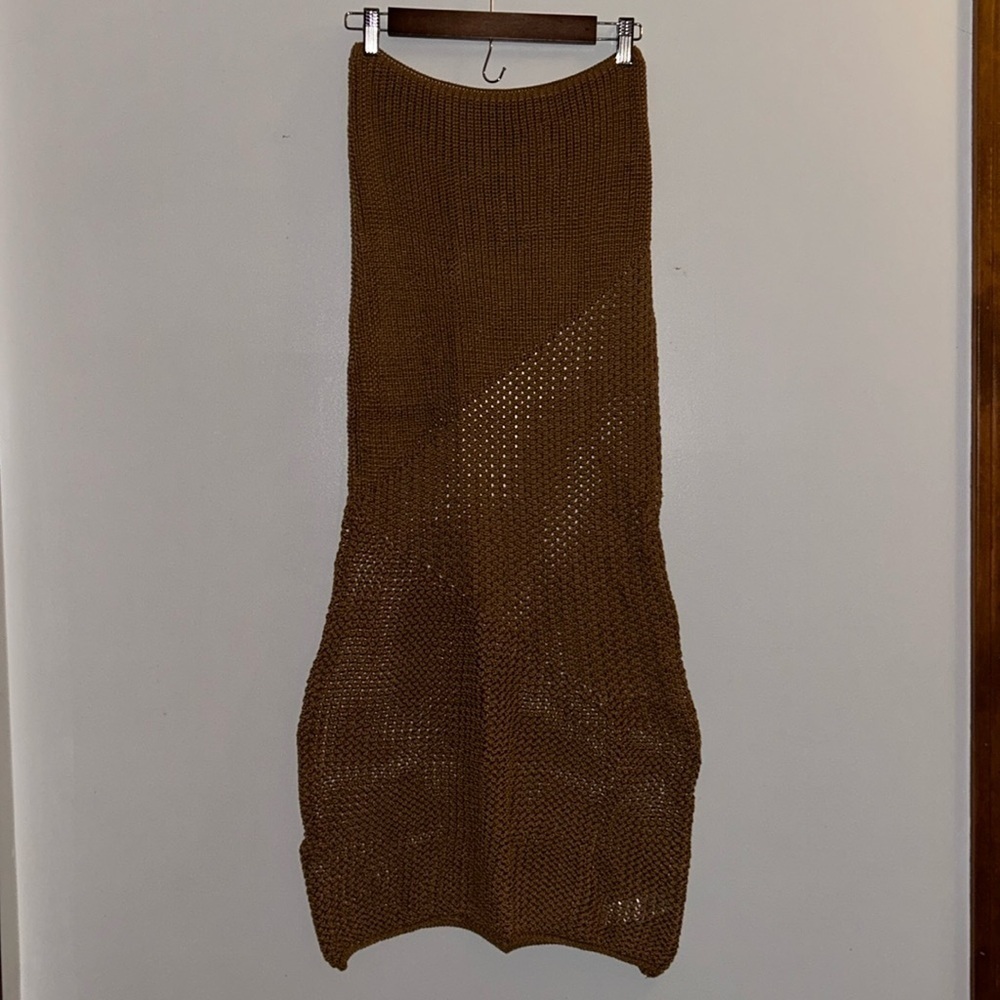 PrettyLittleThing Tan Crochet Maxi Beach Skirt Medium NWT
